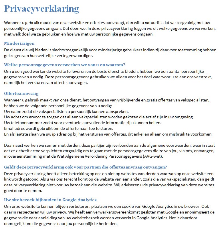Privacyverklaring van Dakisolatie-prijzen.nl